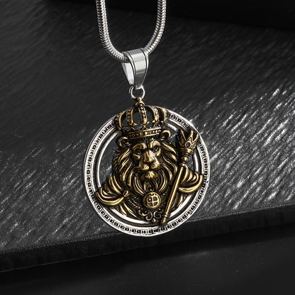 Lion King Throne Pendant - 18K Gold Plated Stainless Steel, Men's Fashion Hip Hop Necklace for Parties & Events