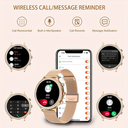 Touch Screen Smart Watches, Smart Watch for Android & iPhone Compatible,(Answer/Make Call) Smart Fitness Tracker Watch for Women/Man Smartwatch with Message Reminder/Sports/Step, Ideal for Gift (Include Bands:Gold, Pink, Wine
