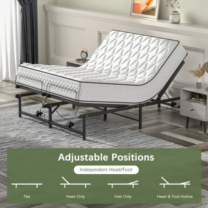 Adjustable Bed Frame Queen Size Electric Adjustable Bed Base with Head and Foot Incline Low-Noise Motor and Remote Control, Electric Bed Frame Fit for Most Mattress, Black