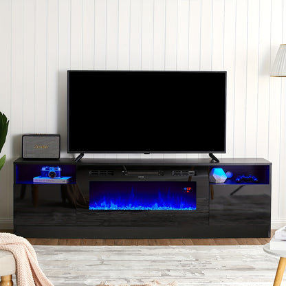 Fireplace TV Stand - Electric LED & Wood Texture