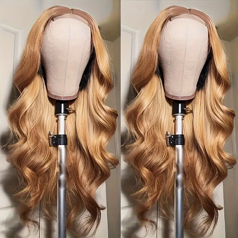 13x6 Ombre Honey Blonde Lace Front Wigs Human Hair, 27# Frontal Wigs Pre Plucked Bleached Knots Transparent Lace Front Wig Human Hair For Women Glueless Human Hair Wig