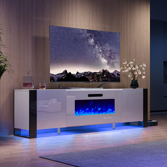 Fireplace TV Stand - High Gloss LED & U-Shaped Legs