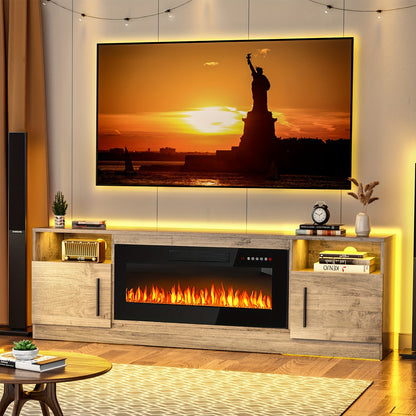 Fireplace TV Stand With 36" Electric Fireplace, LED Light Entertainment Center With Storage Cabinet For TVs Up To 80 Inch, Media TV Console With Modern Wood Texture, 70 Inch