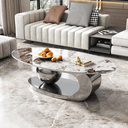 Modern Oval Faux Marble Coffee Table Faux Marble Coffee Table - Gold Metal Base