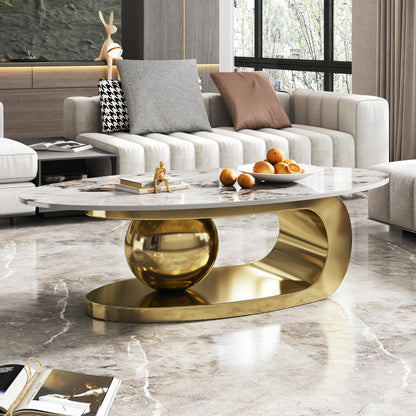 Modern Oval Faux Marble Coffee Table Faux Marble Coffee Table - Gold Metal Base