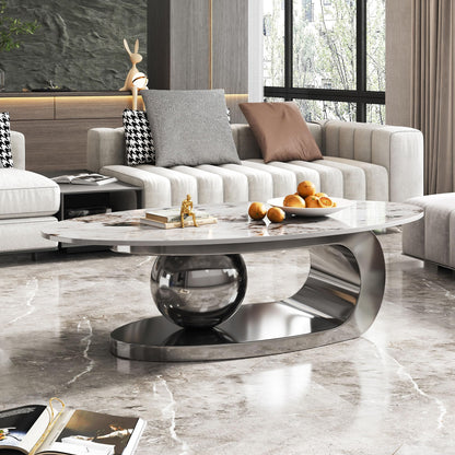 Modern Oval Faux Marble Coffee Table Faux Marble Coffee Table - Gold Metal Base