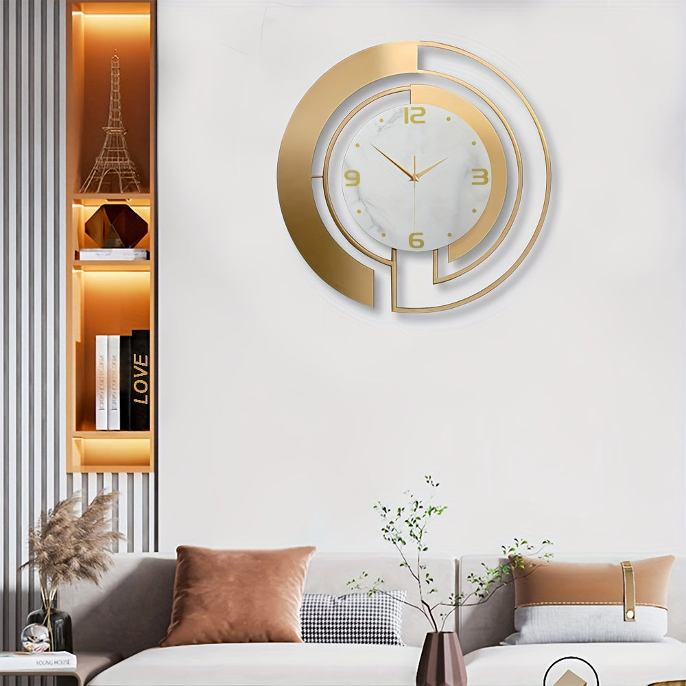 1pc Golden Metal Design Large Wall Clock, Silent Movement European-Style, 24 Inches Rustic Garden Decor, Fashionable Creative Timepiece For Outdoor & Indoor Use