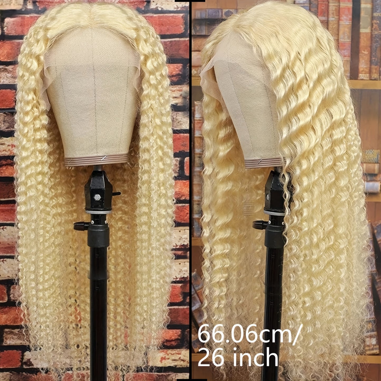 13x4 Blonde Middle Part Curly Wigs Lace Front 613 Blonde  Glueless Wavy Wig Cap Headband Curly Wig for Women with Natural Hairline Glueless Synthetic Heat Resistent Wigs 26 inch for Daily Party