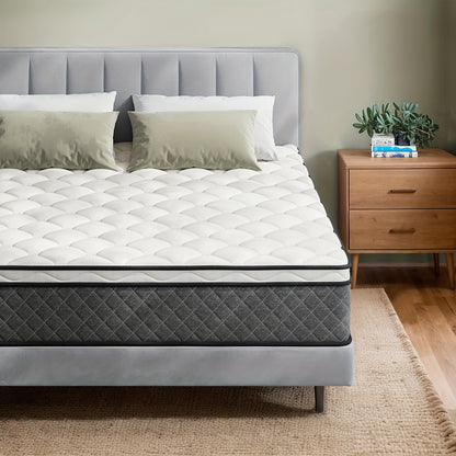 Mattress, 12 Inch Innerspring Hybrid Mattress In A Box With Gel Memory Foam, Individually Wrapped Encased Coil Pocket Spring Mattress, Pressure Relief, Medium Firm Support