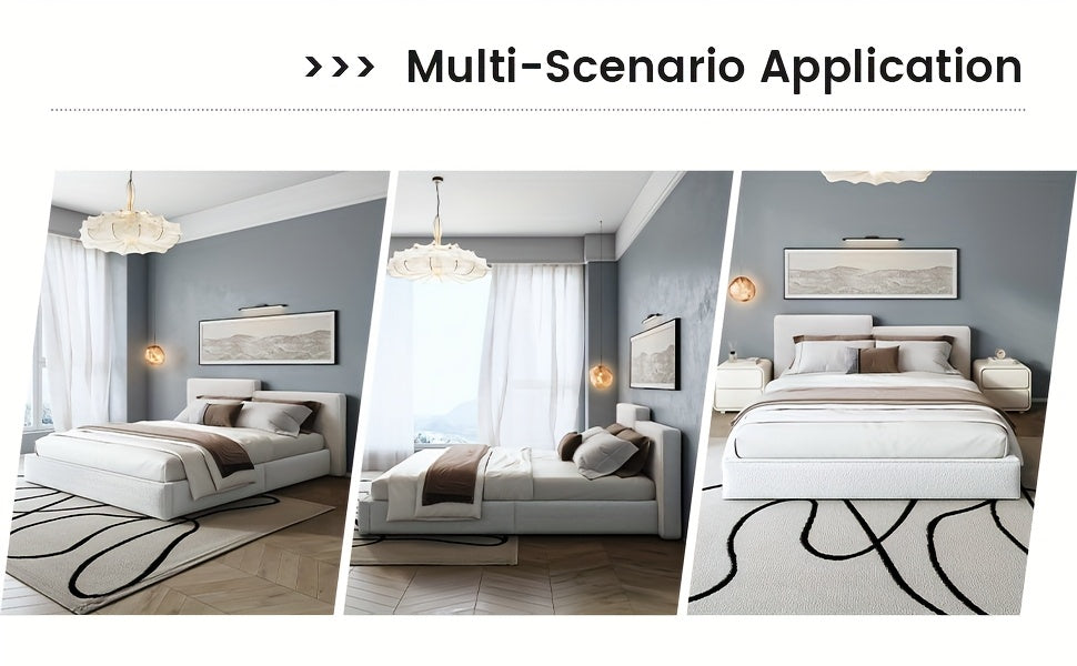 Queen & Full Size Bed Frame with Upholstered Headboard - Wood & Metal Slat Support, No Box Spring Needed, Easy Assembly, Quiet Mattress Foundation by Guyii Commercial, GUYII