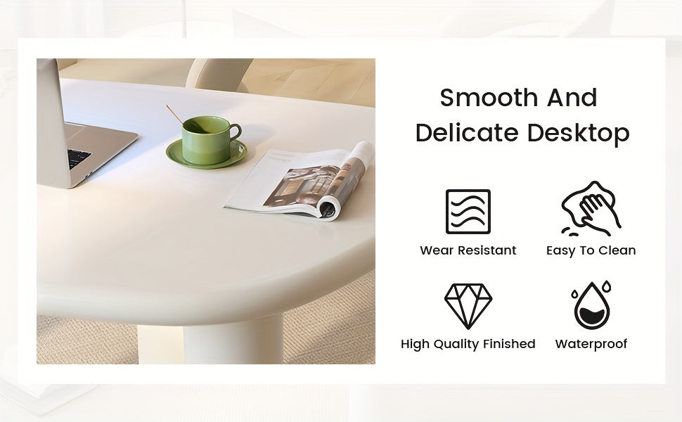 Large Office Desk, Wedge-Shaped Computer Office Desk, Modern Executive Desk, Creamy White Writing Study Desk For Study Room, Home Office, Easy Assembly, Guyii