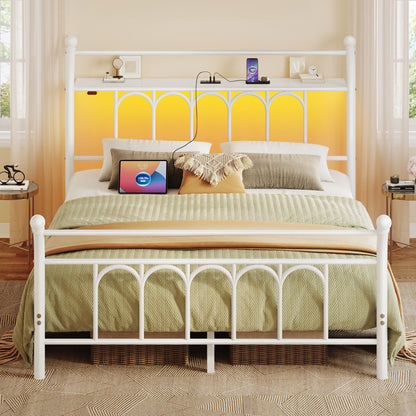 Classic Metal Platform Bed Frame with Victorian Style Iron-Art Headboard/Footboard/Under Bed Storage/No Box Spring Needed