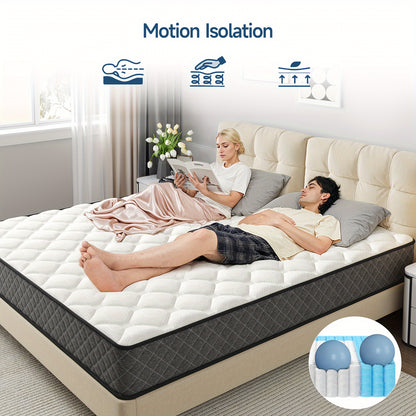 Mattress, 12 Inch Innerspring Hybrid Mattress In A Box With Gel Memory Foam, Individually Wrapped Encased Coil Pocket Spring Mattress, Pressure Relief, Medium Firm Support