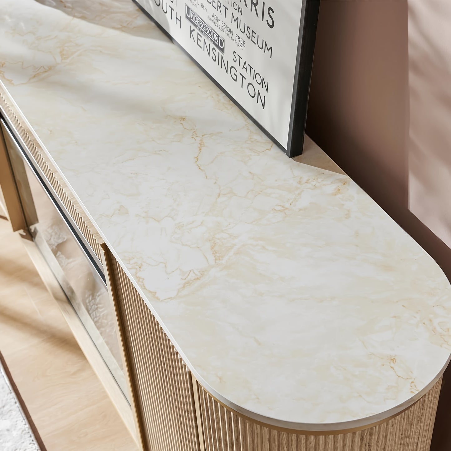 70" Luxury Fireplace TV Stand - Faux Marble Top