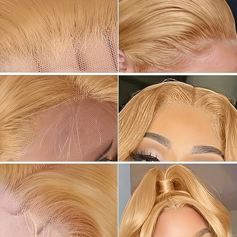 13x6 Ombre Honey Blonde Lace Front Wigs Human Hair, 27# Frontal Wigs Pre Plucked Bleached Knots Transparent Lace Front Wig Human Hair For Women Glueless Human Hair Wig