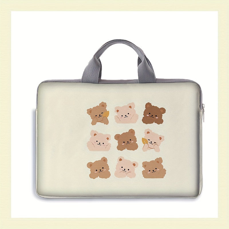 1pc Bear Printed Notebook Computer Bag, Simple Briefcase, Notebook Computer Protective Bag, Laptop Tablet Commuter Briefcase, File Storage Bag