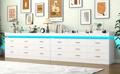9 Drawer Dresser With LED Light, Modern Chest Of Drawers For Closet, Wide Drawer Organizer Cabinet For Bedroom, Living Room, Entryway, Hallway (9 Drawer White) Black