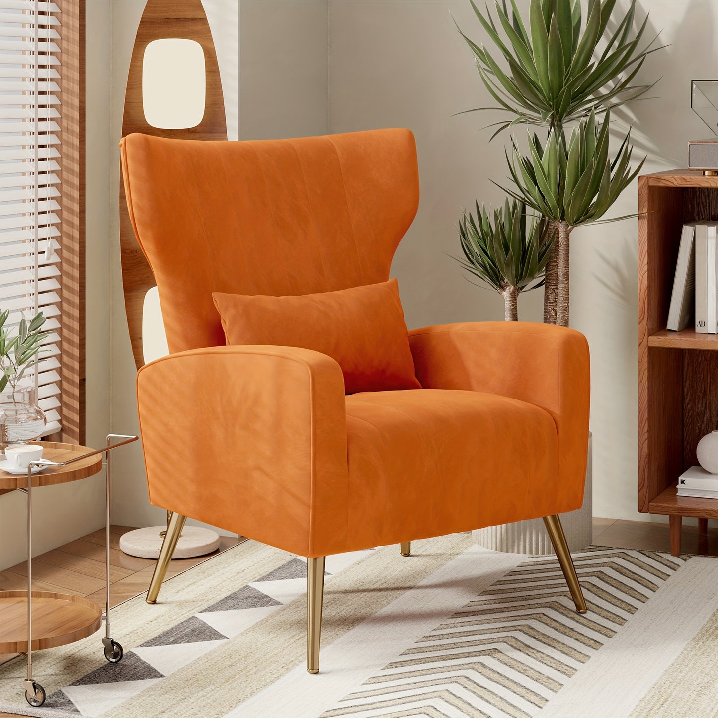 Modern Velvet Accent Chair with Metal Legs and Head Support – Cozy Mid-Century Reading Armchair, Includes Cushion and Footrest, Available in Gray/Yellow/Black