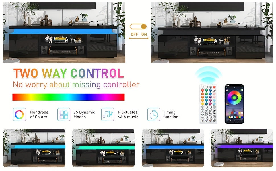 LED TV Stand For 85 Inch TV, Modern Gaming TV Stand With Power Outlet, High Gloss TV Console Entertainment Center With Storage And LED Lights For Living Room, Bedroom