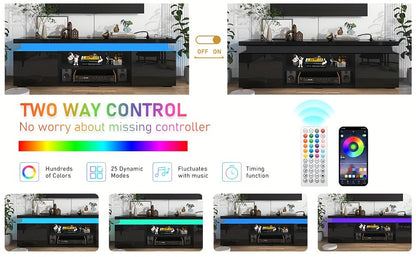 LED TV Stand For 85 Inch TV, Modern Gaming TV Stand With Power Outlet, High Gloss TV Console Entertainment Center With Storage And LED Lights For Living Room, Bedroom