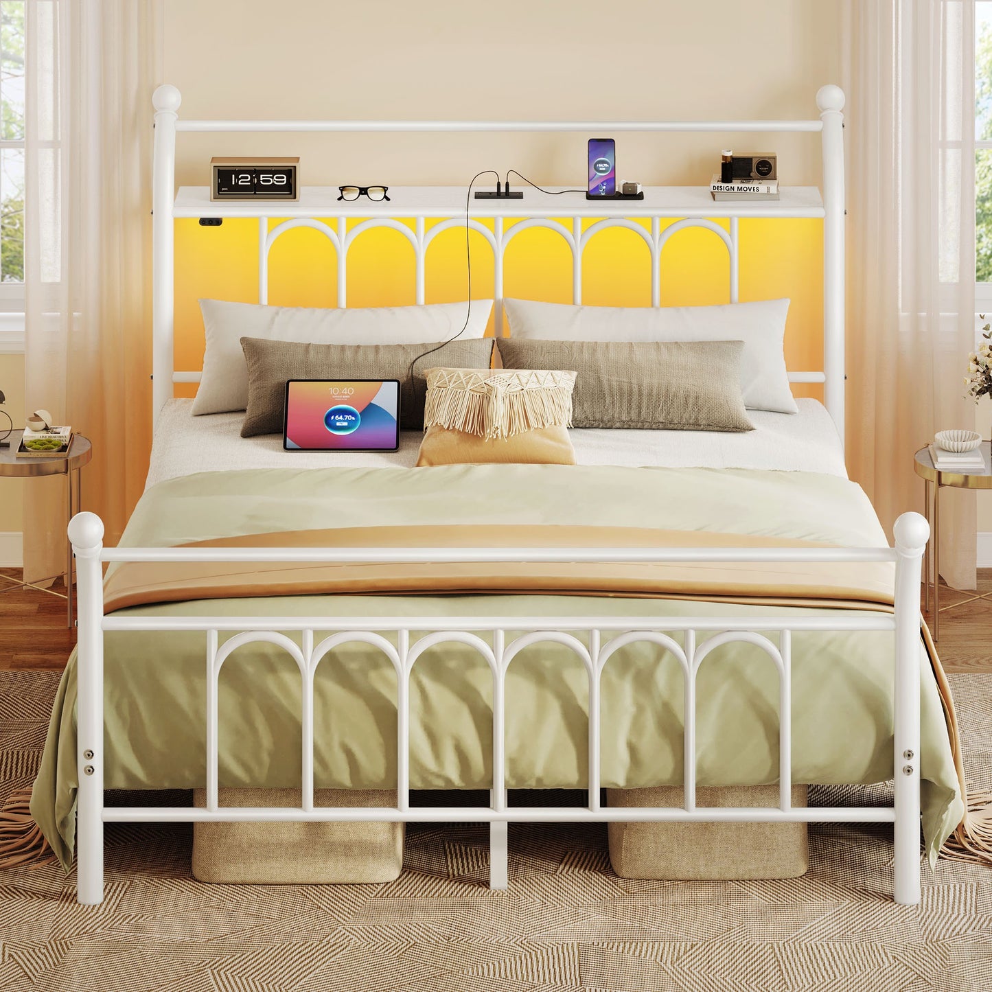 Classic Metal Platform Bed Frame with Victorian Style Iron-Art Headboard/Footboard/Under Bed Storage/No Box Spring Needed