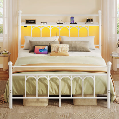 Classic Metal Platform Bed Frame with Victorian Style Iron-Art Headboard/Footboard/Under Bed Storage/No Box Spring Needed