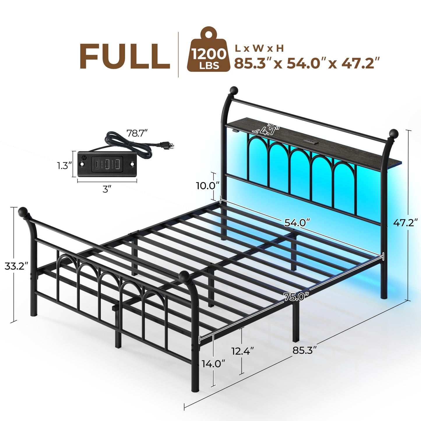 Classic Metal Platform Bed Frame with Victorian Style Iron-Art Headboard/Footboard/Under Bed Storage/No Box Spring Needed