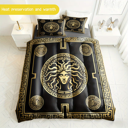 3pcs (1 comforter + 2 pillowcases) Bedding Set, All-Season Soft Microfiber, Hypoallergenic, Wrinkle & Fade Resistant, Easy - Care, Queen/King/Full Size, Fashionable Medusa - Inspired Pattern, Luxury - Quality Durable Fabric f