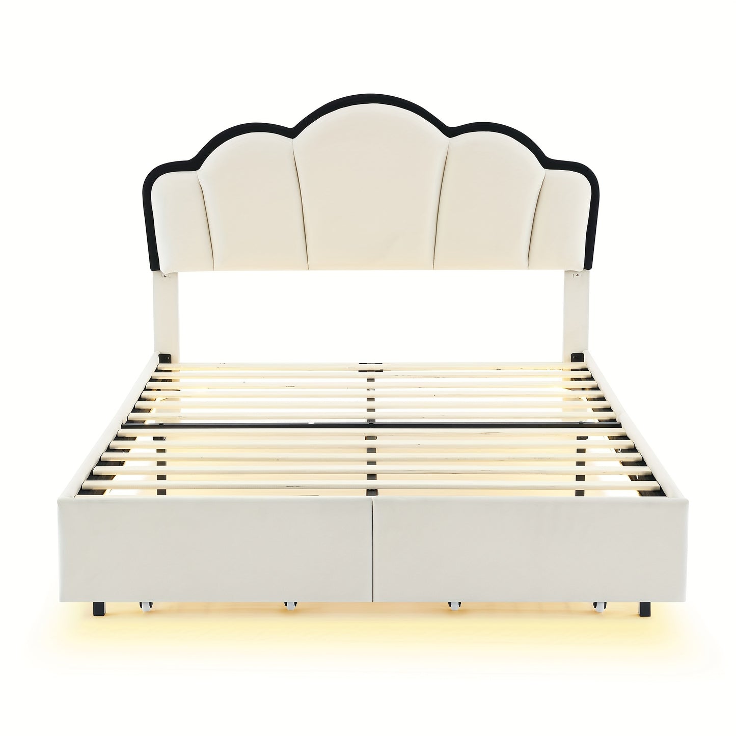 Ball & Cast Full Size Upholstered Princess Platform Bed With LED Lights And 2 Stretch Storage Drawers For Easy Assembly, 77.4 "L X 56.9" W X 37.8 "H