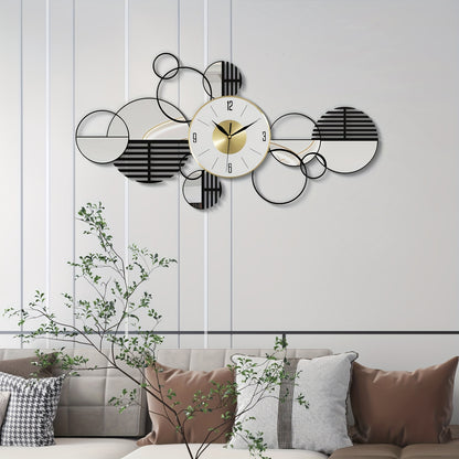 Silent 3D Metal Wall Clock - Geometric Art Decor for Living Room & Dining, Battery-Powered (AA), Modern Home Accent