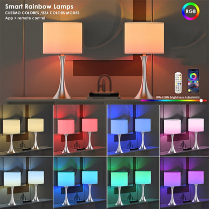 24" Tall Modern Smart Bedside Table Lamps for Bedroom Set of 2, Bedroom Lamp for Nightstand Light Decoration, APP Remote Control & Music Sync Desk Light for Farmhouse Living Room Decor (Brown)