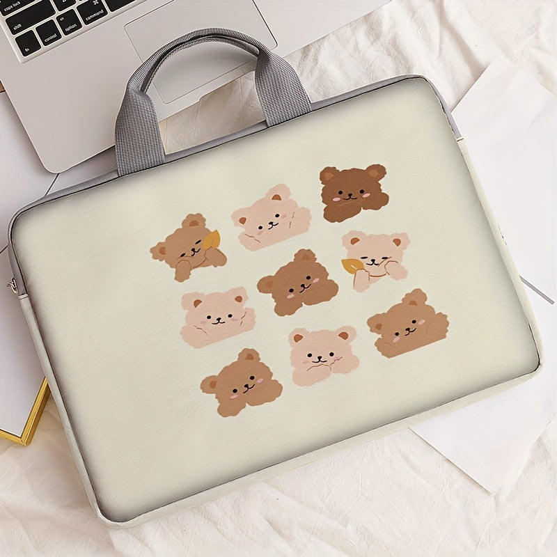 1pc Bear Printed Notebook Computer Bag, Simple Briefcase, Notebook Computer Protective Bag, Laptop Tablet Commuter Briefcase, File Storage Bag