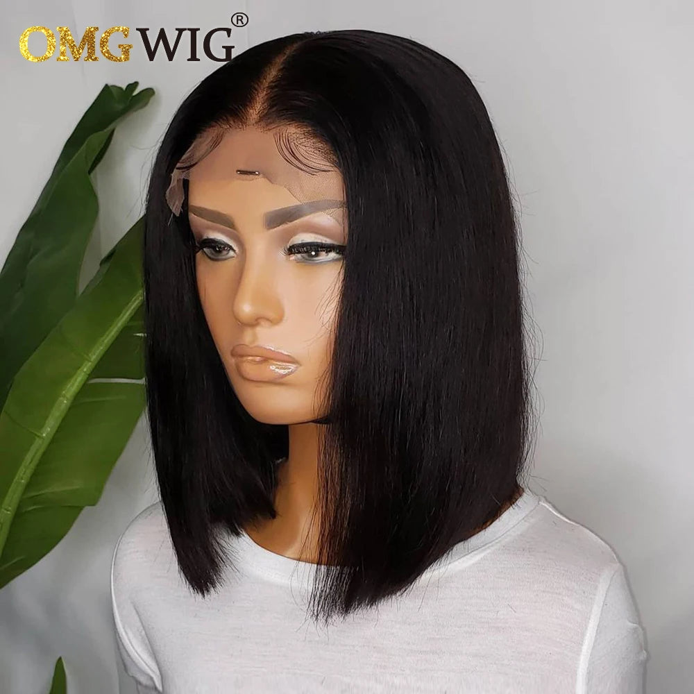 13x4 Lace Frontal Wigs Bone Straight Blue Colored 4x4 Short Bob Wig Human Hair For Black Women Pre Plucked Brazilian Remy Hair