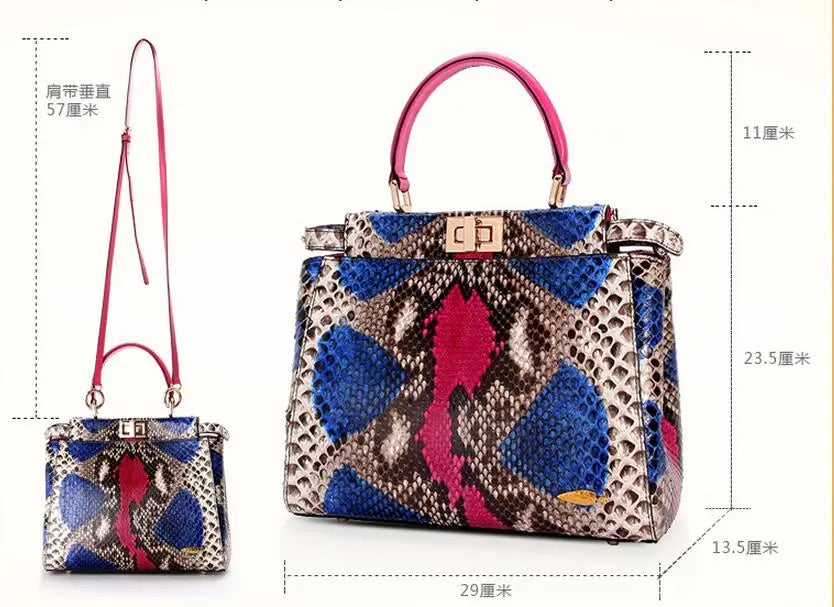 100% Genuine Python Snake Skin Bag Lady women Designer Handbag, Colorful Snake Leather Women Shoulder Bag