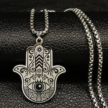 Hamsa Hand of Fatima Stainless Steel Necklaces Men Fatima´s Hand Turkish Eye Necklaces Pendants Jewelry collier homme N933S02
