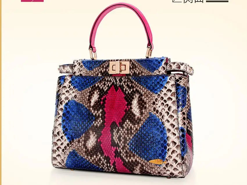 100% Genuine Python Snake Skin Bag Lady women Designer Handbag, Colorful Snake Leather Women Shoulder Bag