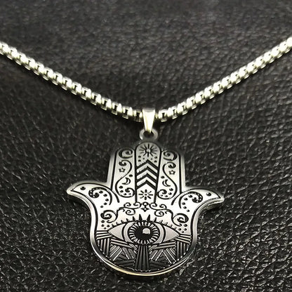 Hamsa Hand of Fatima Stainless Steel Necklaces Men Fatima´s Hand Turkish Eye Necklaces Pendants Jewelry collier homme N933S02