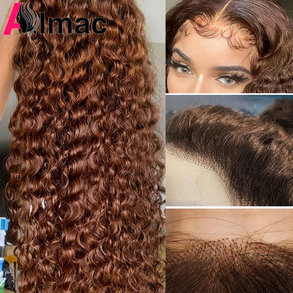 13x4 Chocolate Brown Color Lace Front Human Hair Wigs Water Wave 4x4 Transparent Lace Closure Wig Raw Indian Hair Pre-Plucked