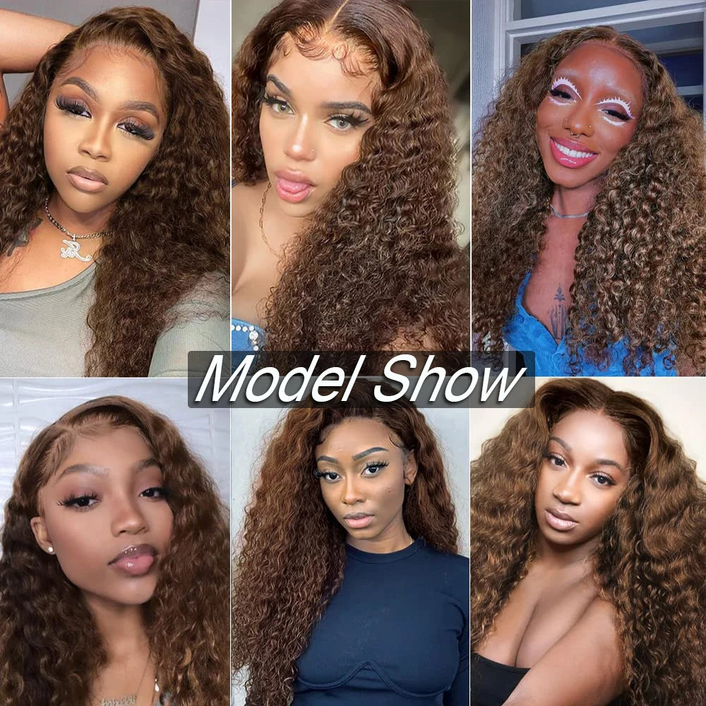 13x4 Chocolate Brown Color Lace Front Human Hair Wigs Water Wave 4x4 Transparent Lace Closure Wig Raw Indian Hair Pre-Plucked