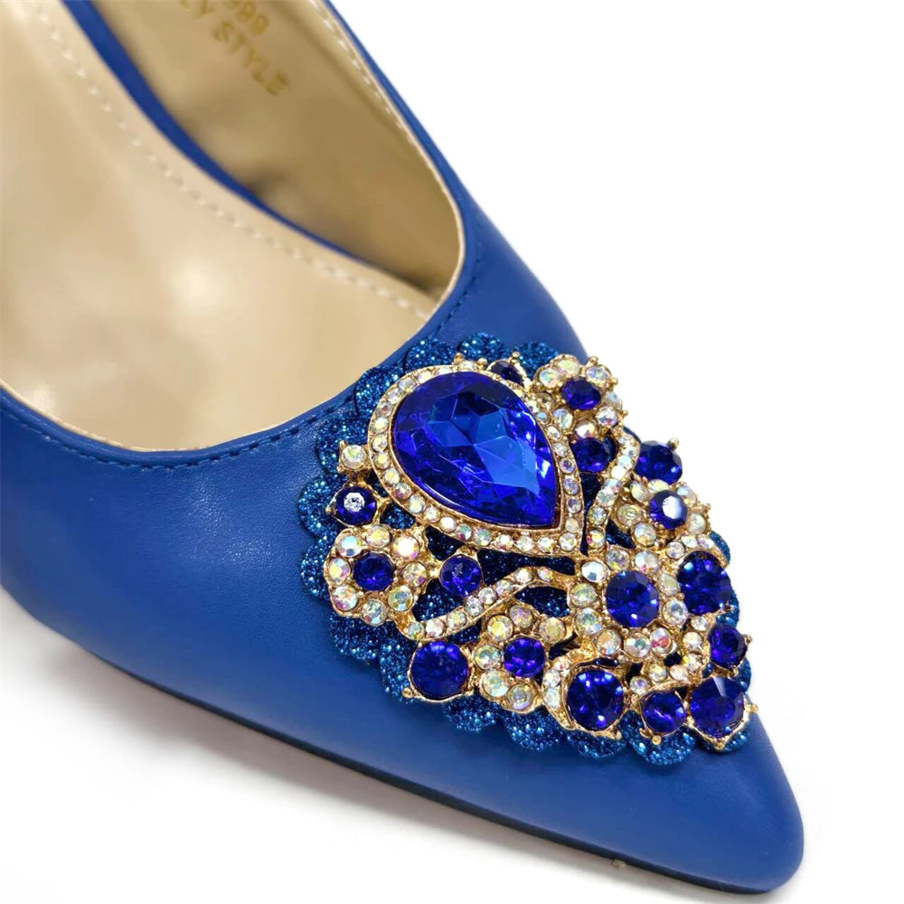 Venus Chan Latest Wedding Pointed Toe Women's Shoes High Heel White Color Rhinestones Party Ladies Shoes And Bag Set