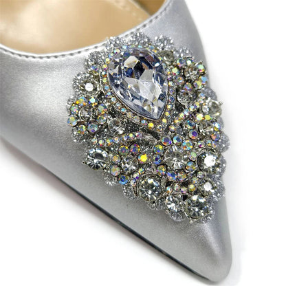 Venus Chan Latest Wedding Pointed Toe Women's Shoes High Heel White Color Rhinestones Party Ladies Shoes And Bag Set