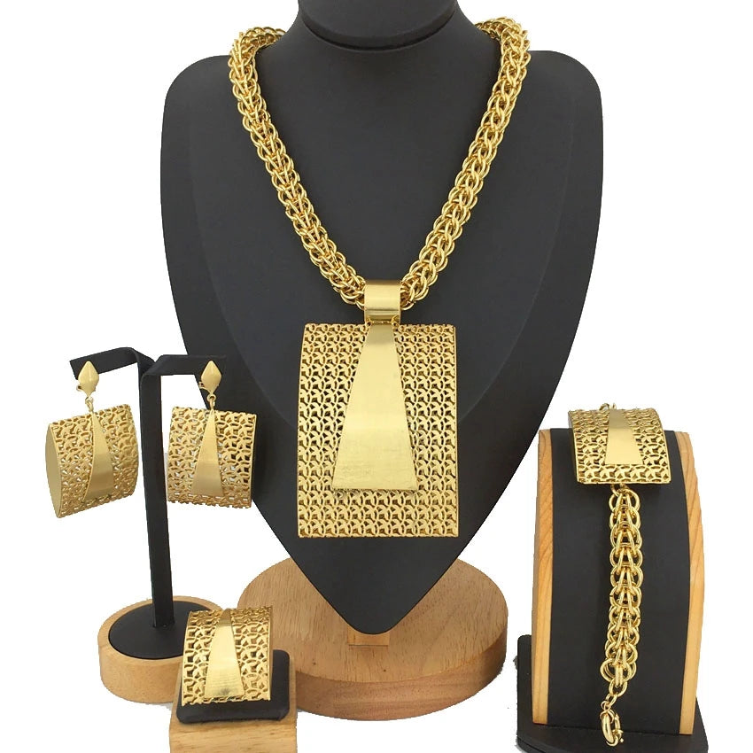 2023 Newest High Quality African Big Pendant Set Dubai Italian Brazilian Gold Plated Jewelry Set FHK12864