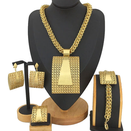 2023 Newest High Quality African Big Pendant Set Dubai Italian Brazilian Gold Plated Jewelry Set FHK12864