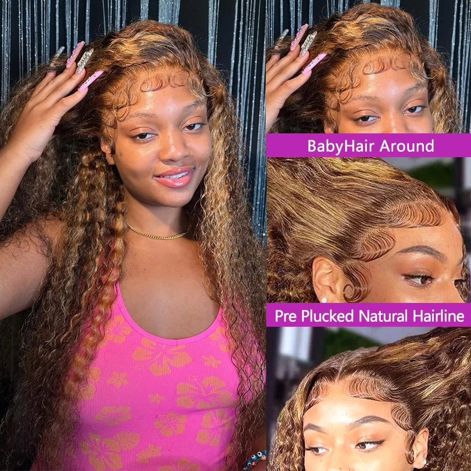 13x6 Hd Lace Highlight Wig Human Hair Wigs Glueless Curly Colored Honey Blonde Brazilian Water Wave 13x4 Deep Wave Frontal Wig