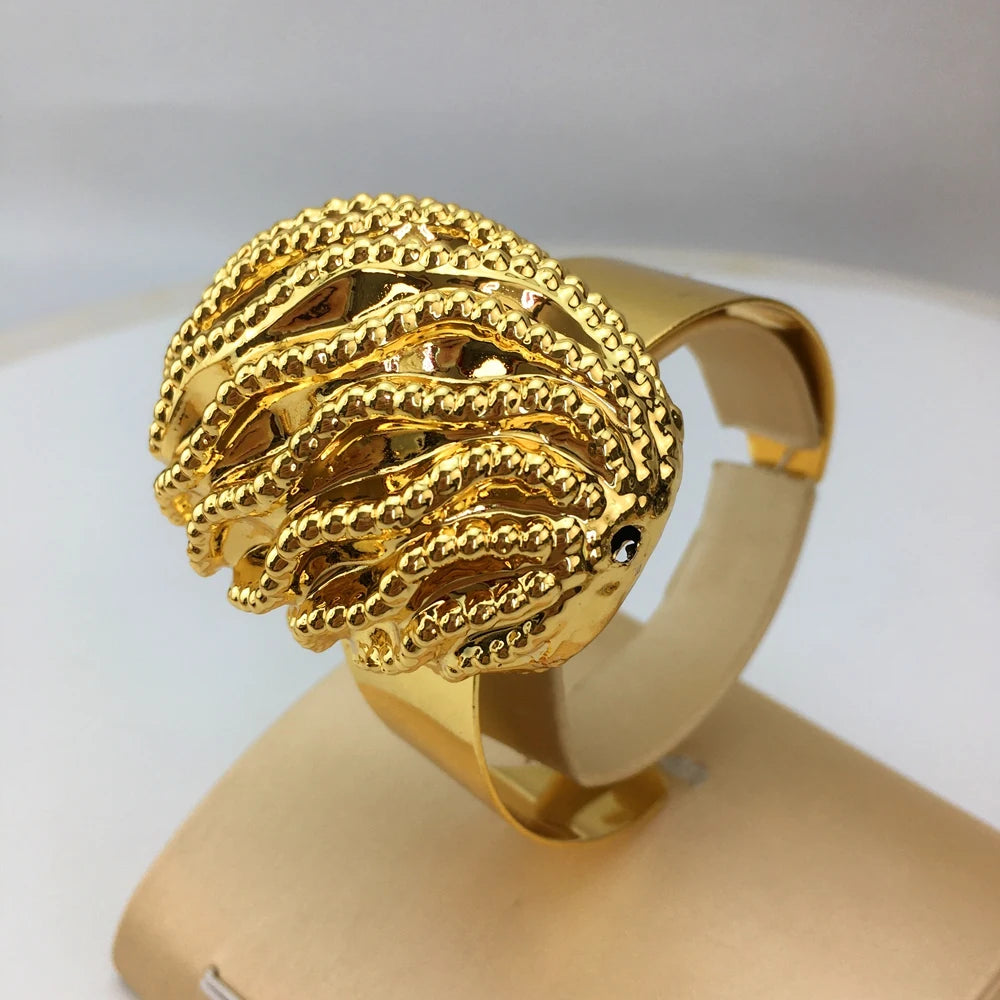 Italian Gold Plated Jewelry Set for Women Big Size Necklace Earrings Bracelet Ring 4Pcs Bridal Wedding Party Gifts FHK18986