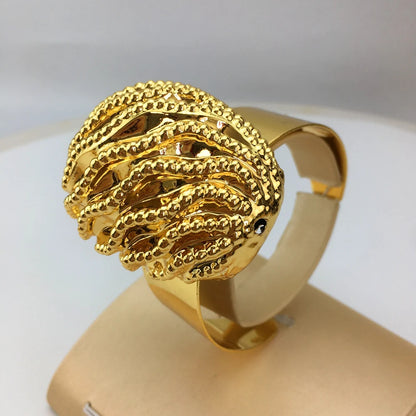 Italian Gold Plated Jewelry Set for Women Big Size Necklace Earrings Bracelet Ring 4Pcs Bridal Wedding Party Gifts FHK18986