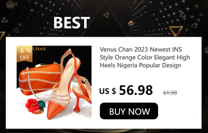 Venus Chan Latest Wedding Pointed Toe Women's Shoes High Heel White Color Rhinestones Party Ladies Shoes And Bag Set