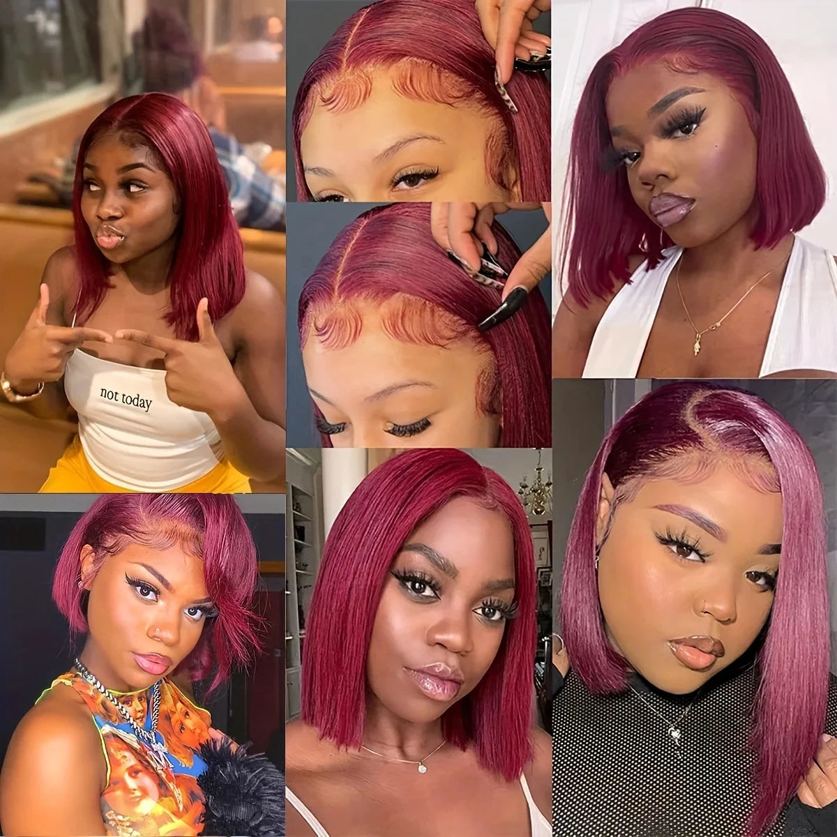 180% Density 99J Burgundy Short Bob Wig Human Hair 13X4 Lace Frontal Wigs For Women Natural Color Lace Front Bob Wig Pre Plucked