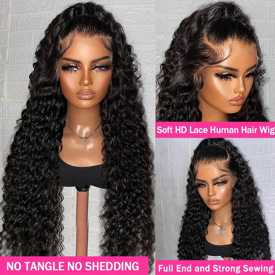 13x4 Deep Wave Lace Front Wig Human Hair Transparent Lace Frontal Wigs For Women 4x4 Human Hair Wigs PrePlucked Lace Front Wig