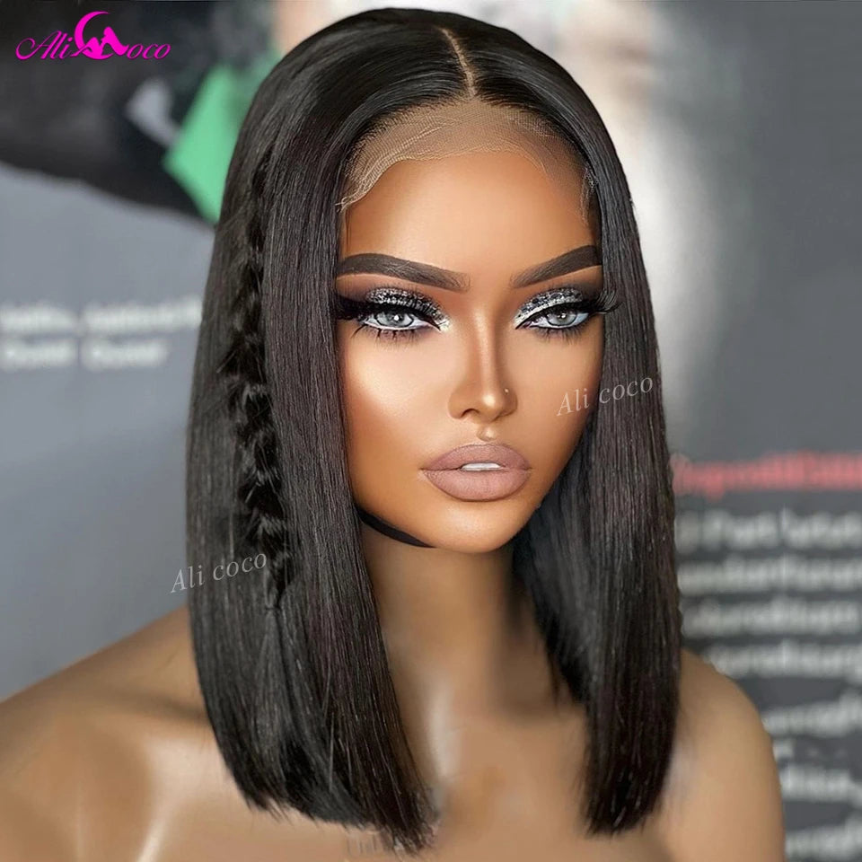 13x4 Honey Blonde Lace Front Wig Straight Short Bob Wig Ash Blonde Pre-Plucked Transparent Lace Frontal Human Hair Wig For Women